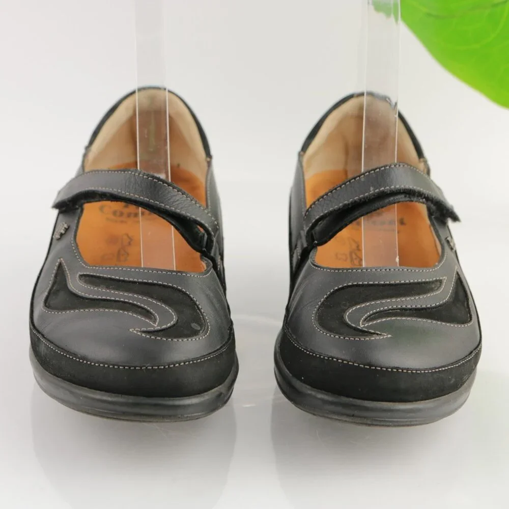 Finn Comfort Womens Glendale Mary Jane Shoe Size 37 6 Black Leather Flats Loafer
